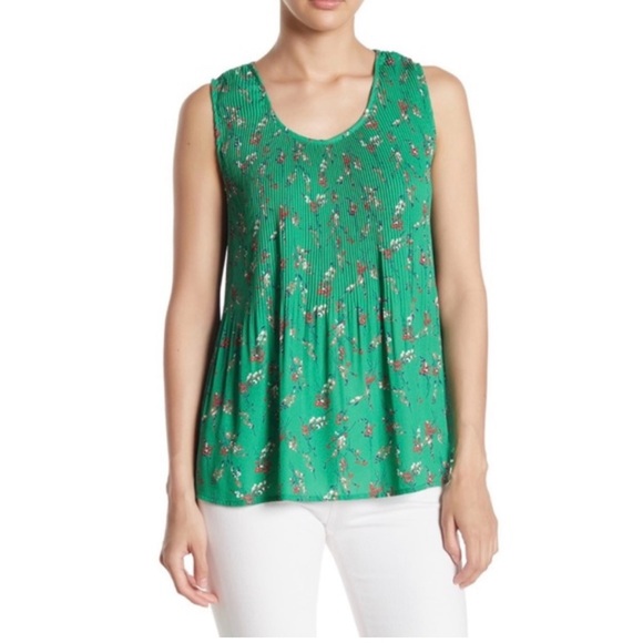 Gray LA Floral Green Sleeveless Top - EUC - Picture 1 of 5